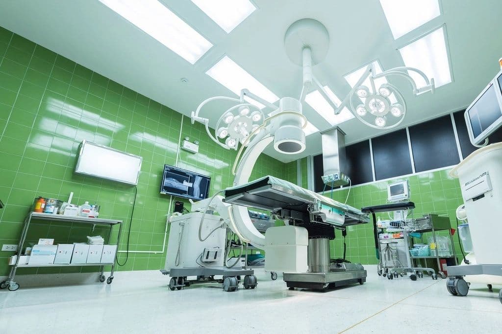 Modern hospital operating room with surgical equipment